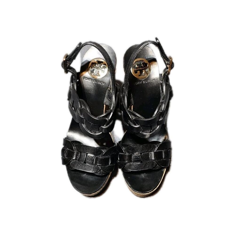 Tory Burch Shoes Womens Size 6 Black Cork Wedge Open Toe Sandals Shoes - Picture 5 of 12